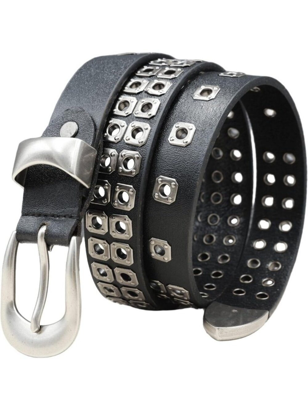 Black Studded Genuine Leather Belt for Men & Women - Y2K Goth Punk Style